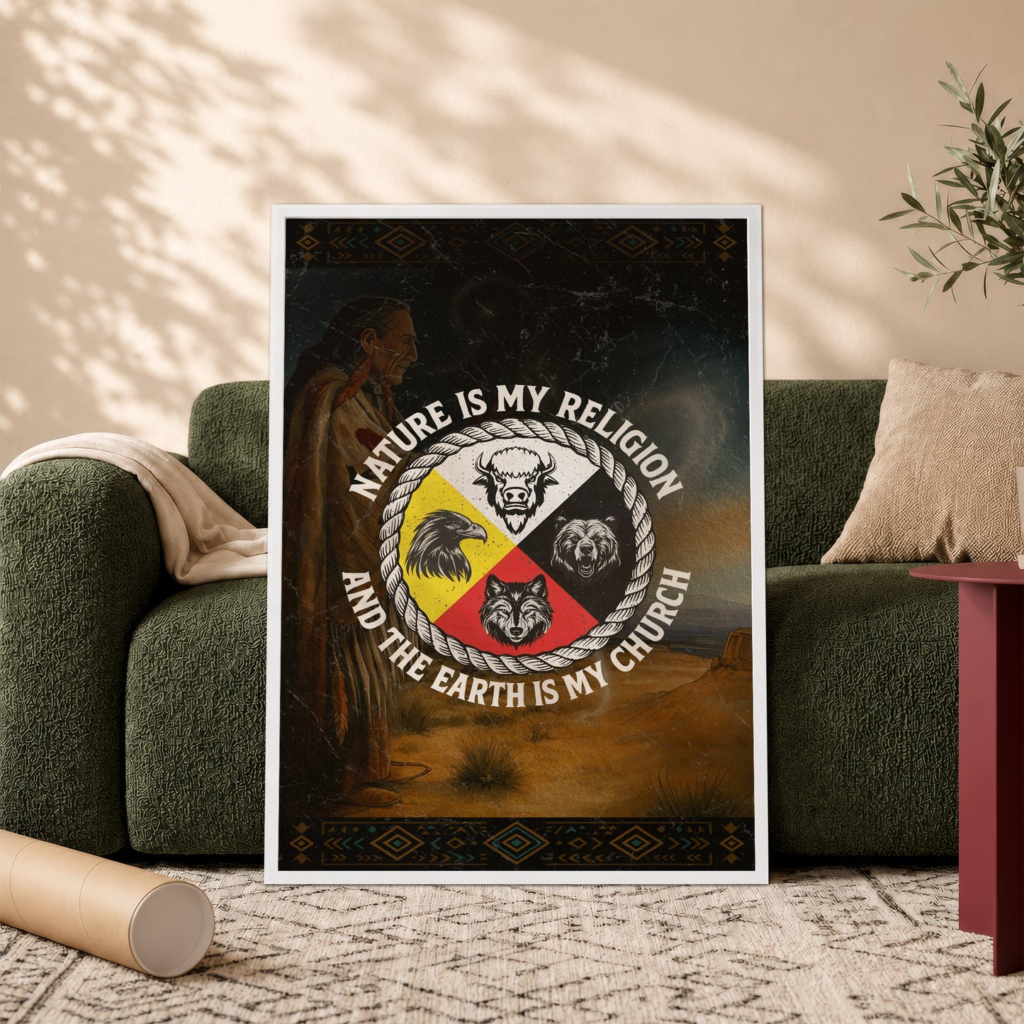 Nature Is My Religion, The Earth Is My Church - Four Animals Medicine Wheel Poster/Canvas