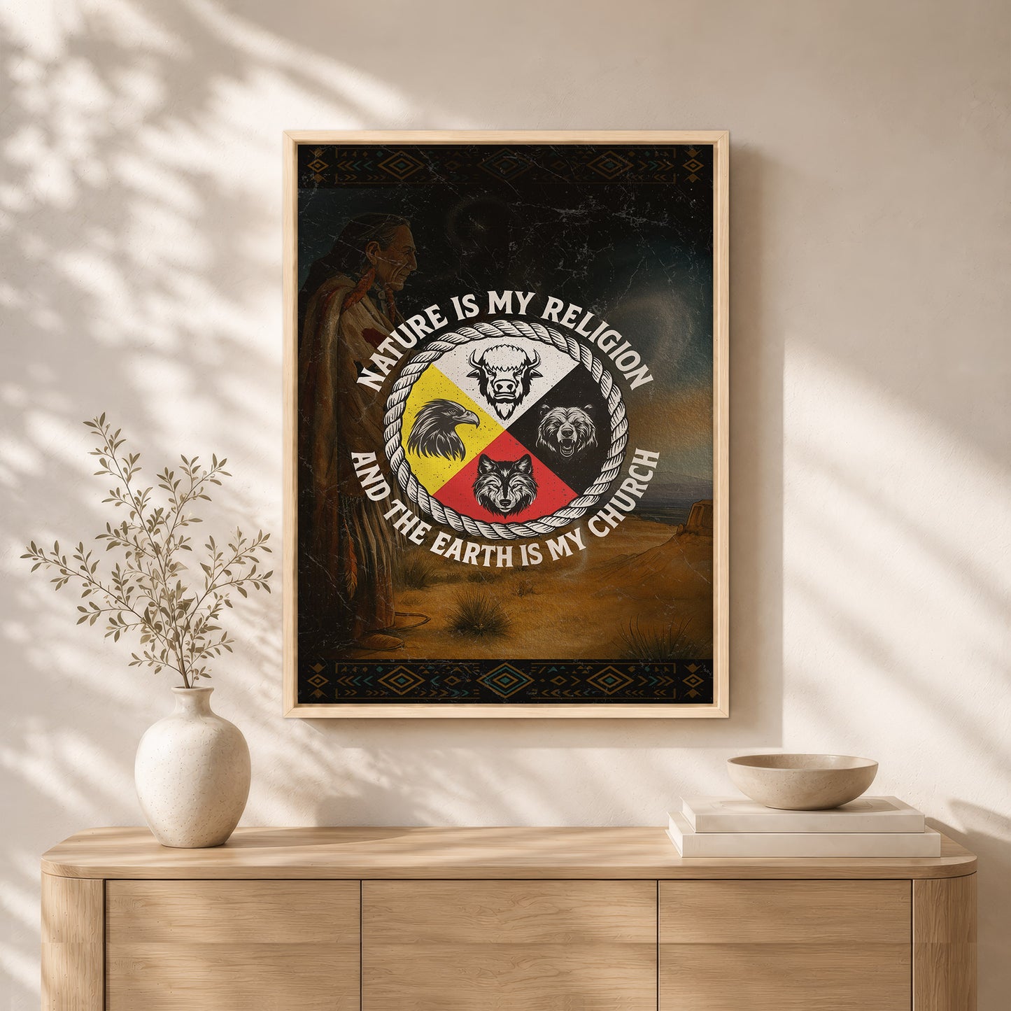 Nature Is My Religion, The Earth Is My Church - Four Animals Medicine Wheel Poster/Canvas