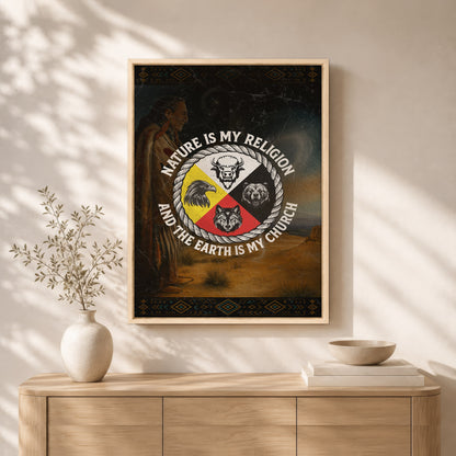 Nature Is My Religion, The Earth Is My Church - Four Animals Medicine Wheel Poster/Canvas