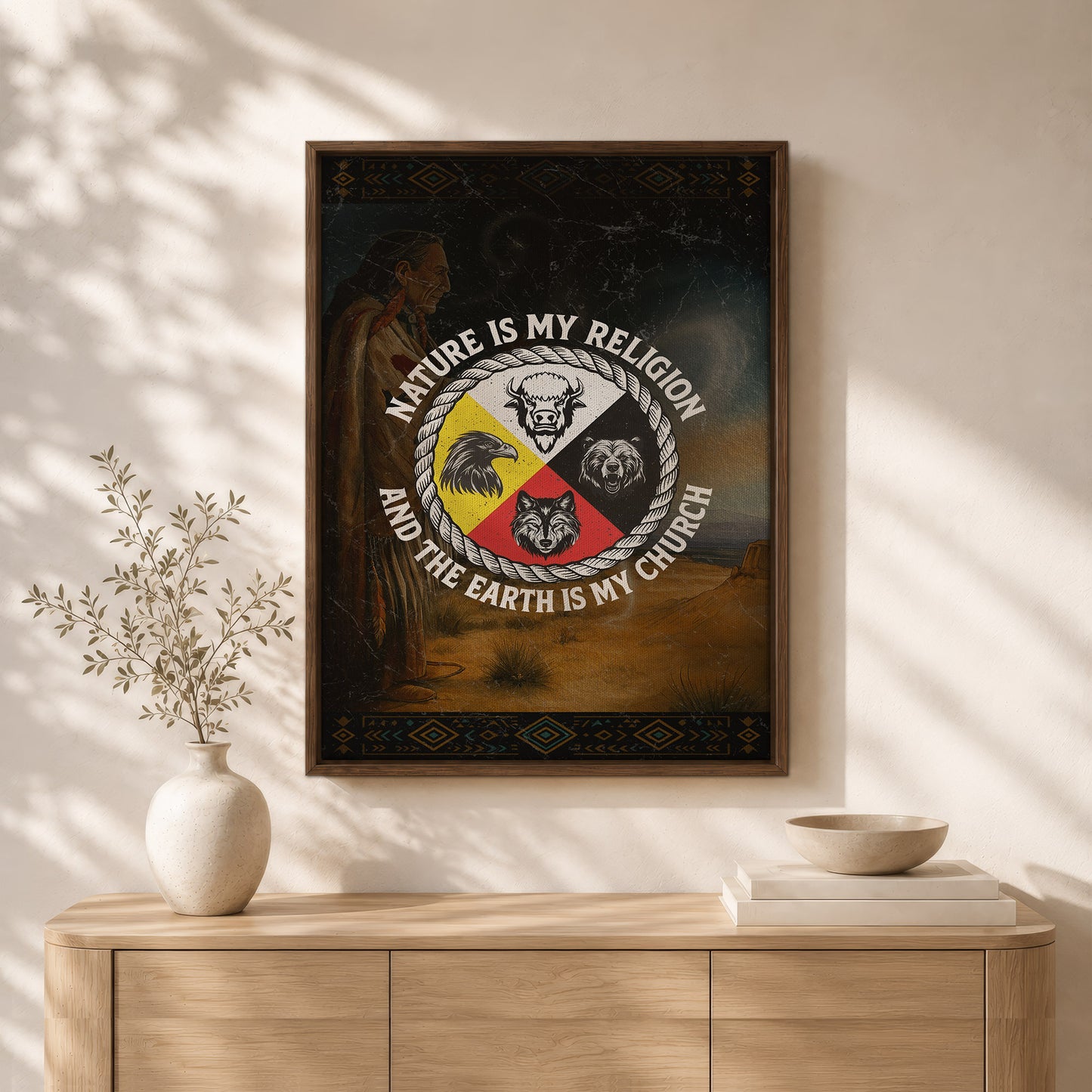 Nature Is My Religion, The Earth Is My Church - Four Animals Medicine Wheel Poster/Canvas