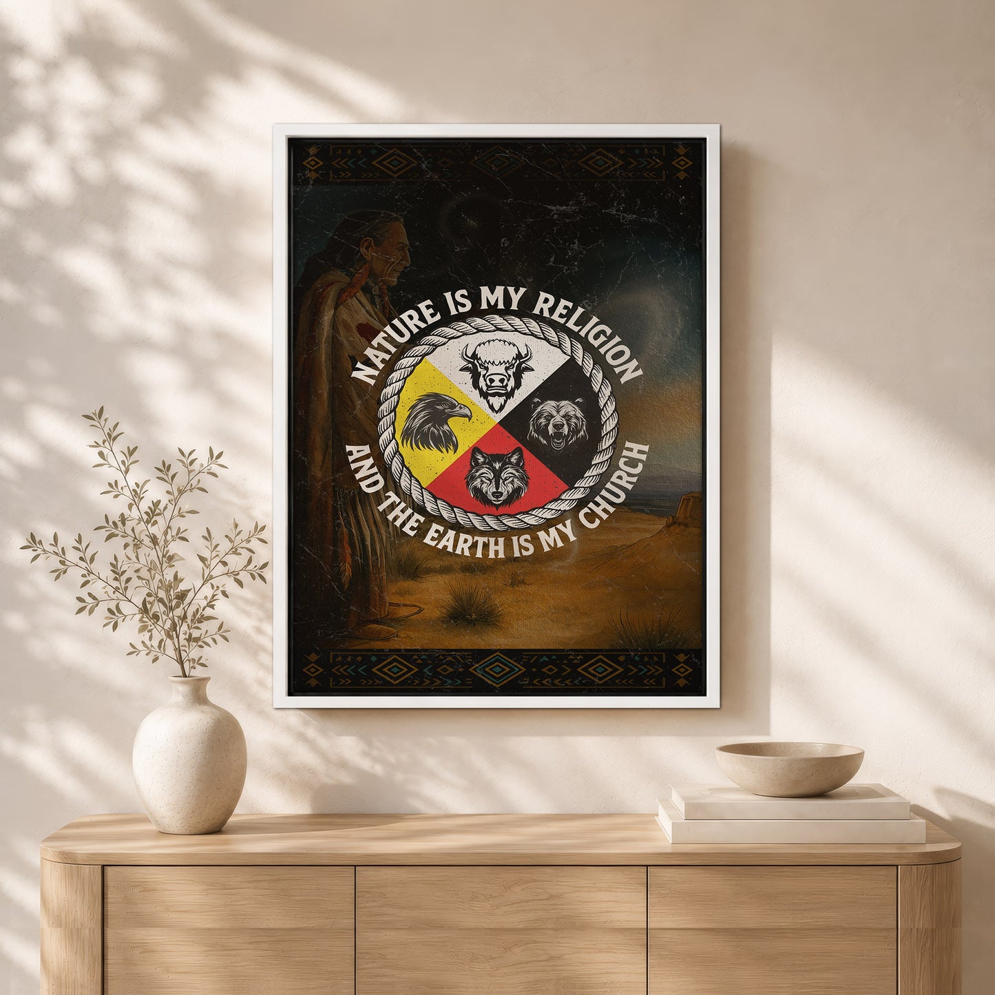 Nature Is My Religion, The Earth Is My Church - Four Animals Medicine Wheel Poster/Canvas