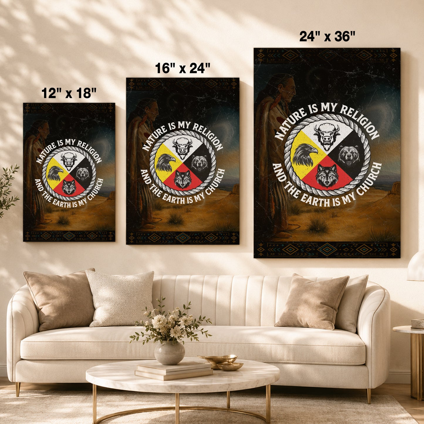 Nature Is My Religion, The Earth Is My Church - Four Animals Medicine Wheel Poster/Canvas