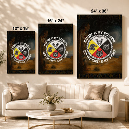 Nature Is My Religion, The Earth Is My Church - Four Animals Medicine Wheel Poster/Canvas