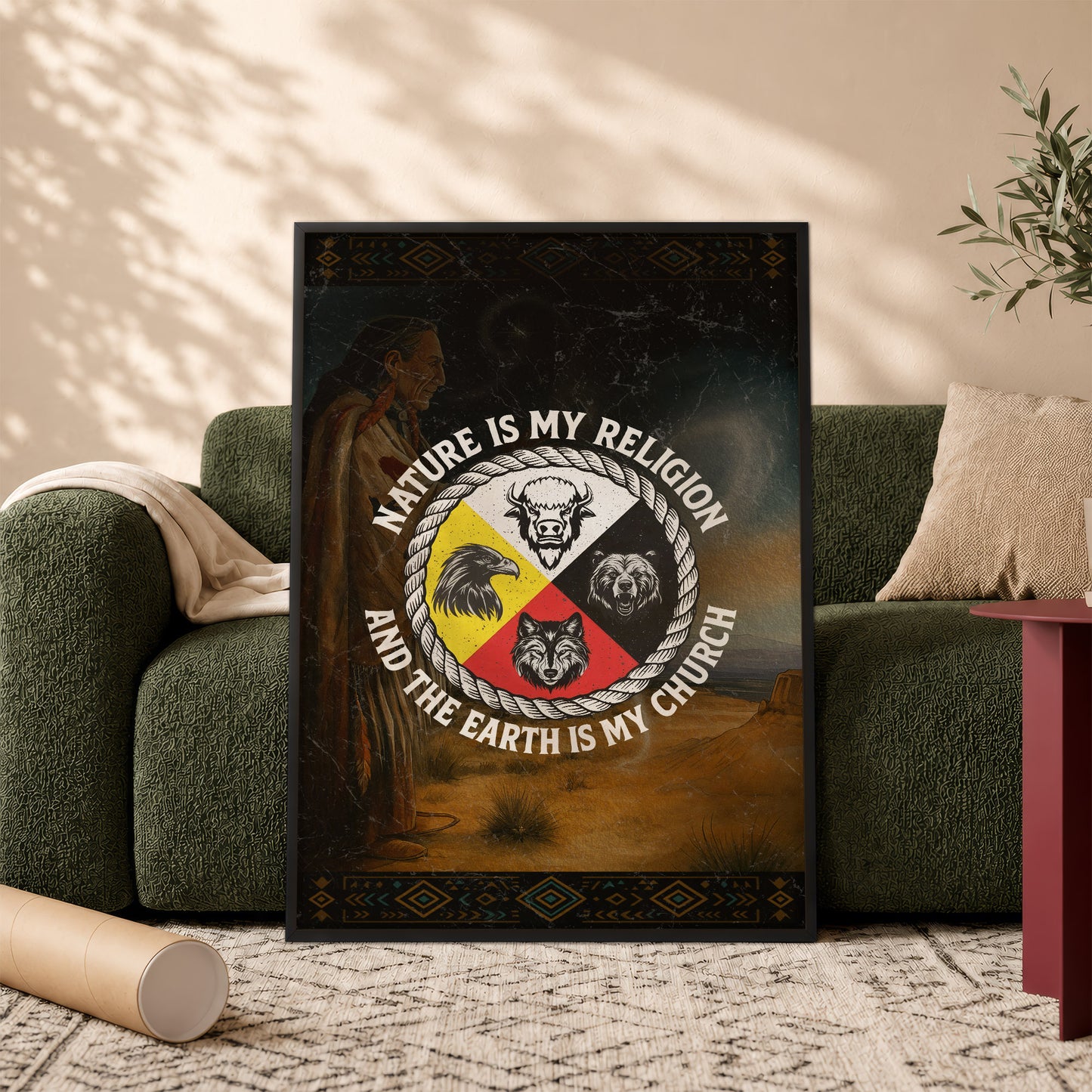 Nature Is My Religion, The Earth Is My Church - Four Animals Medicine Wheel Poster/Canvas