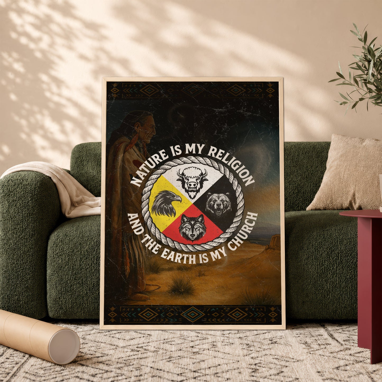 Nature Is My Religion, The Earth Is My Church - Four Animals Medicine Wheel Poster/Canvas