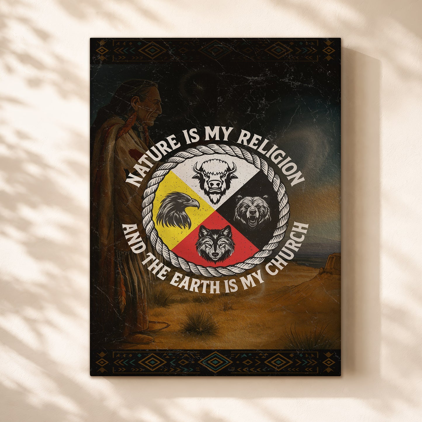 Nature Is My Religion, The Earth Is My Church - Four Animals Medicine Wheel Poster/Canvas