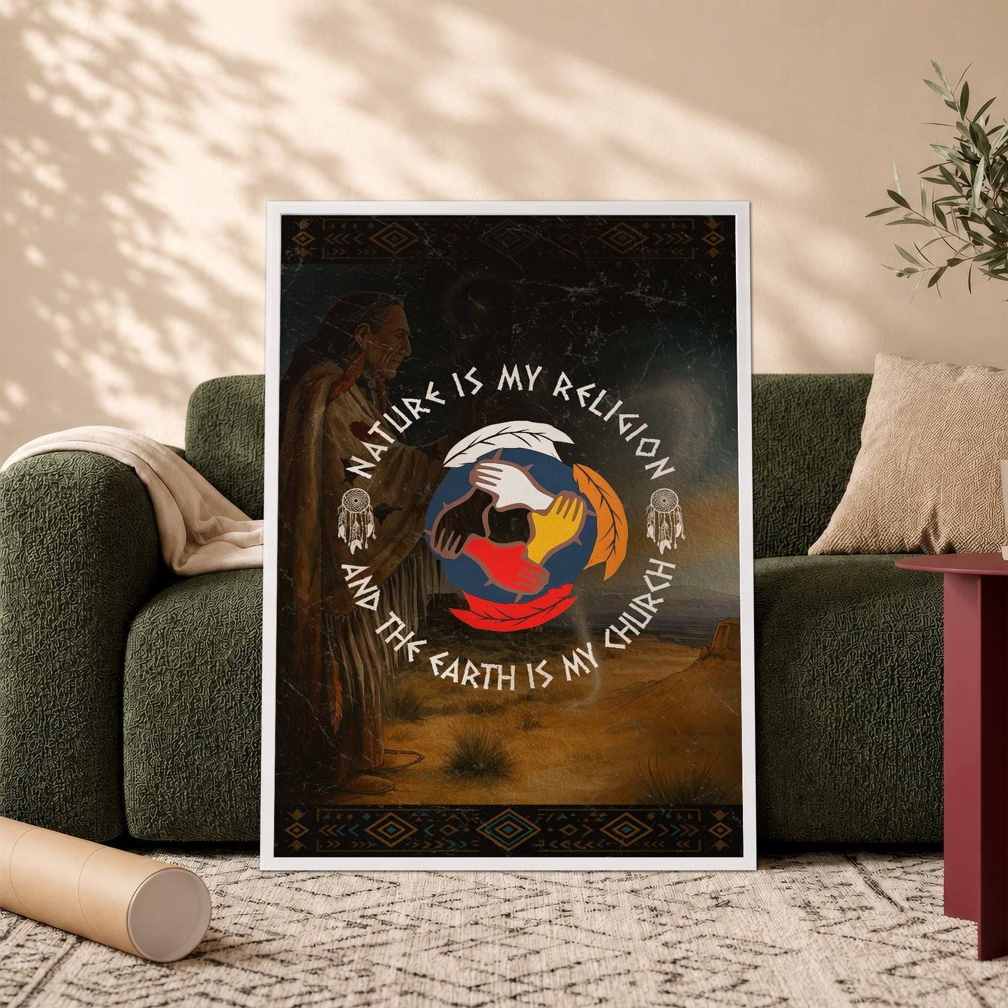 Nature Is My Religion, The Earth Is My Church - Unity Hands & Feathers Poster/Canvas