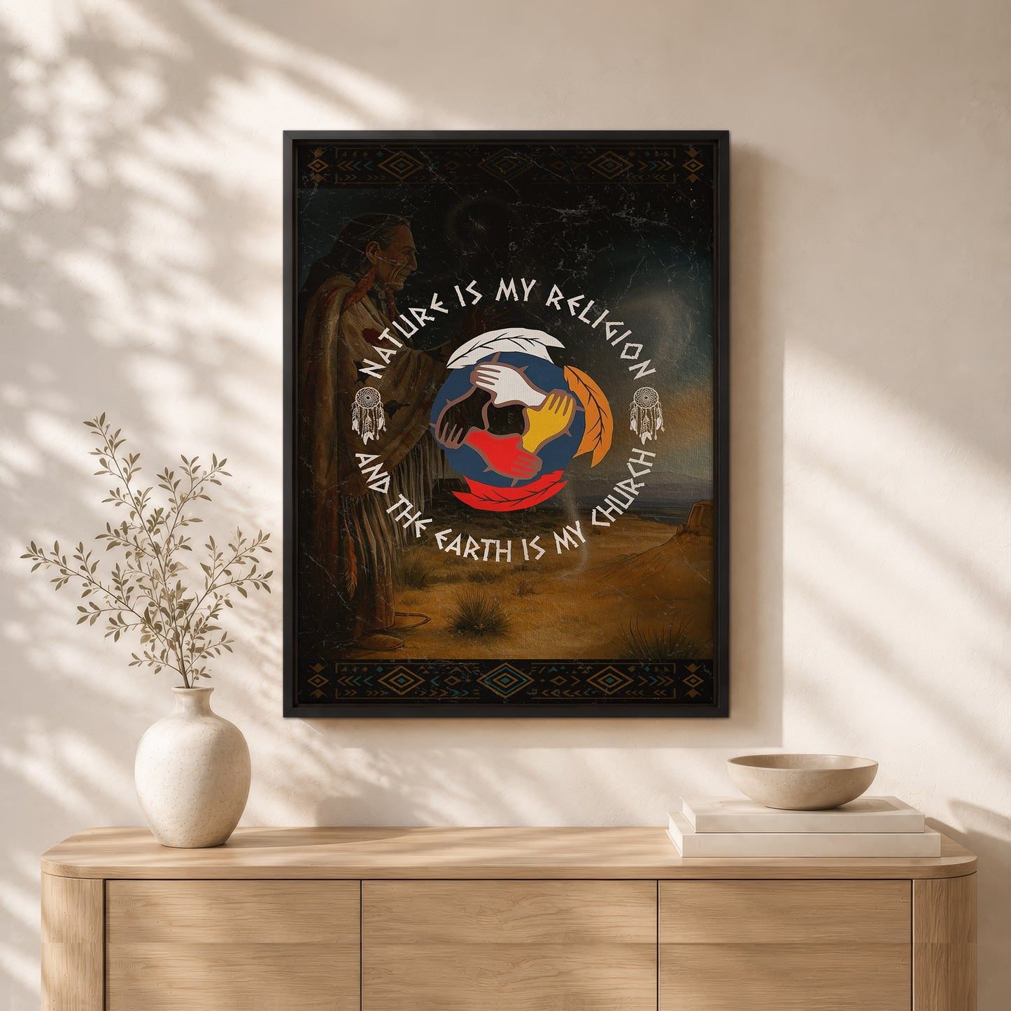 Nature Is My Religion, The Earth Is My Church - Unity Hands & Feathers Poster/Canvas