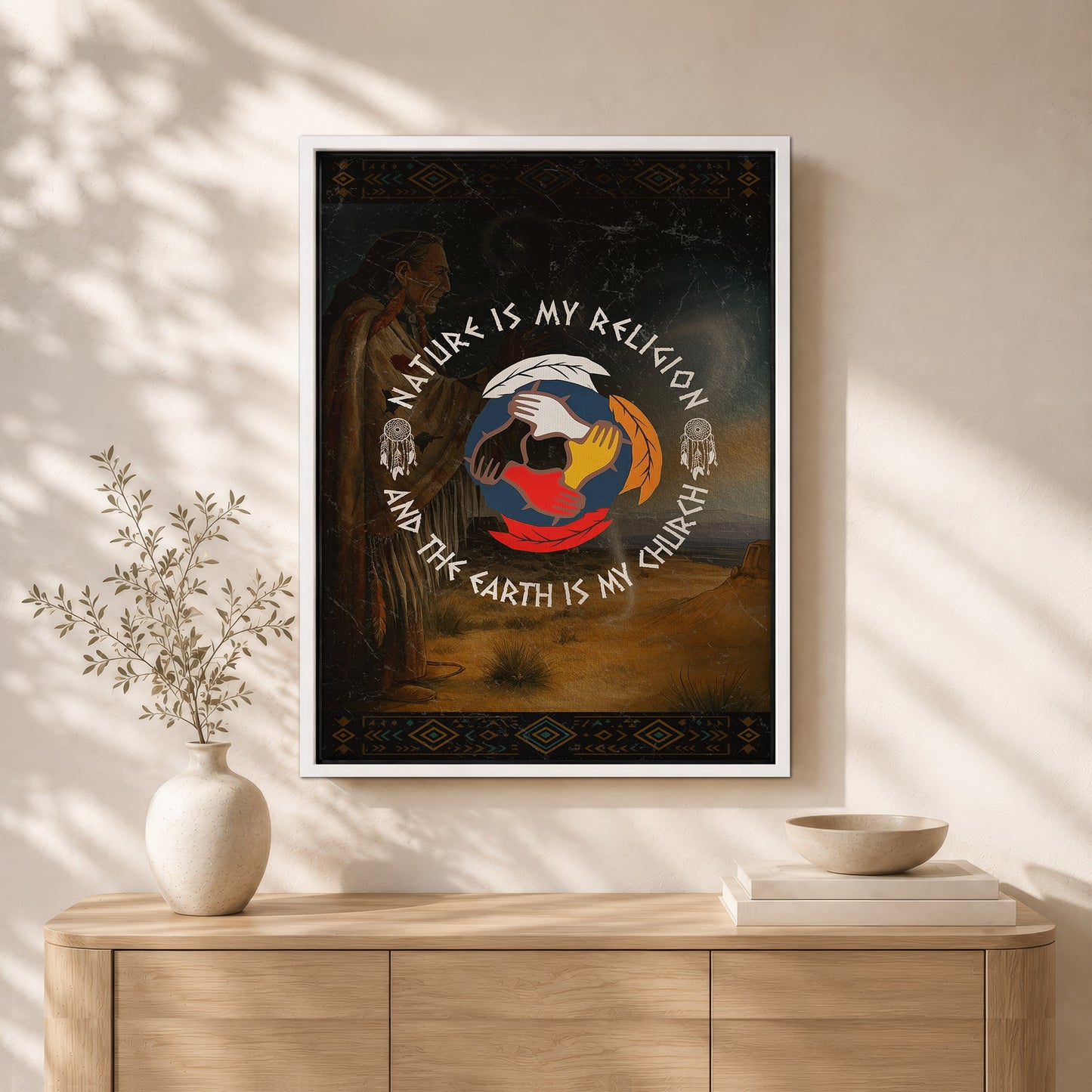 Nature Is My Religion, The Earth Is My Church - Unity Hands & Feathers Poster/Canvas