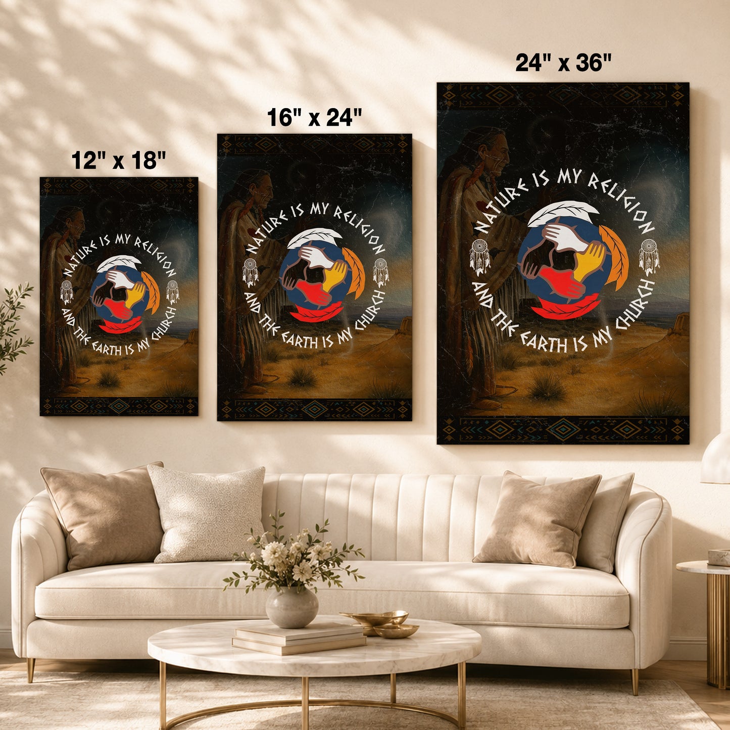 Nature Is My Religion, The Earth Is My Church - Unity Hands & Feathers Poster/Canvas