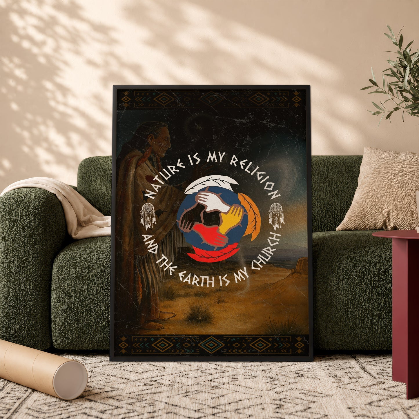 Nature Is My Religion, The Earth Is My Church - Unity Hands & Feathers Poster/Canvas