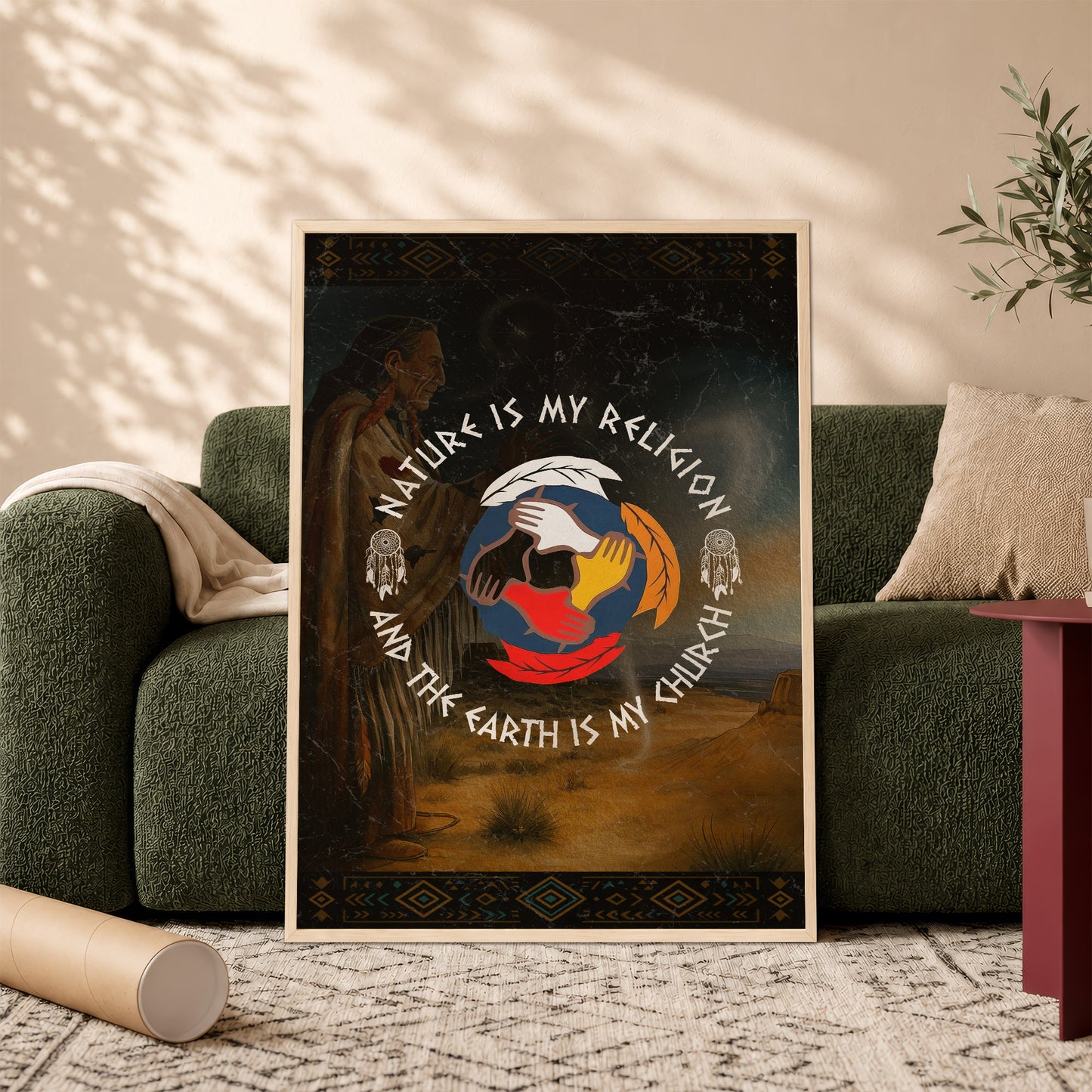 Nature Is My Religion, The Earth Is My Church - Unity Hands & Feathers Poster/Canvas