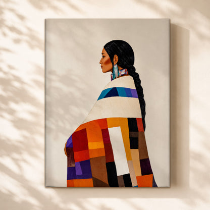 Native American Woman Portrait Canvas - Tribal Heritage Wall Decor