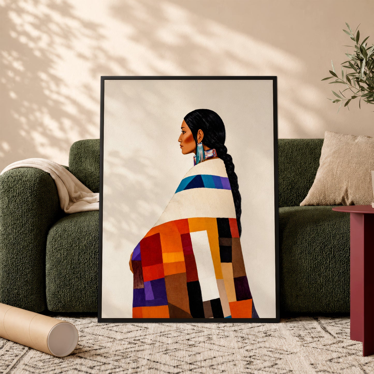 Native American Woman Portrait Canvas - Tribal Heritage Wall Decor