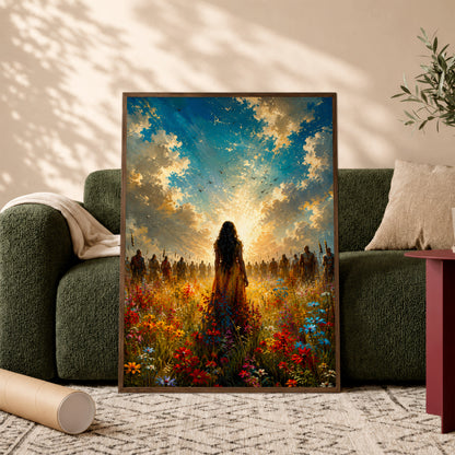 Walking Toward the Light Canvas Wall Art – Inspirational Woman Landscape Canvas