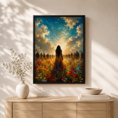 Walking Toward the Light Canvas Wall Art – Inspirational Woman Landscape Canvas