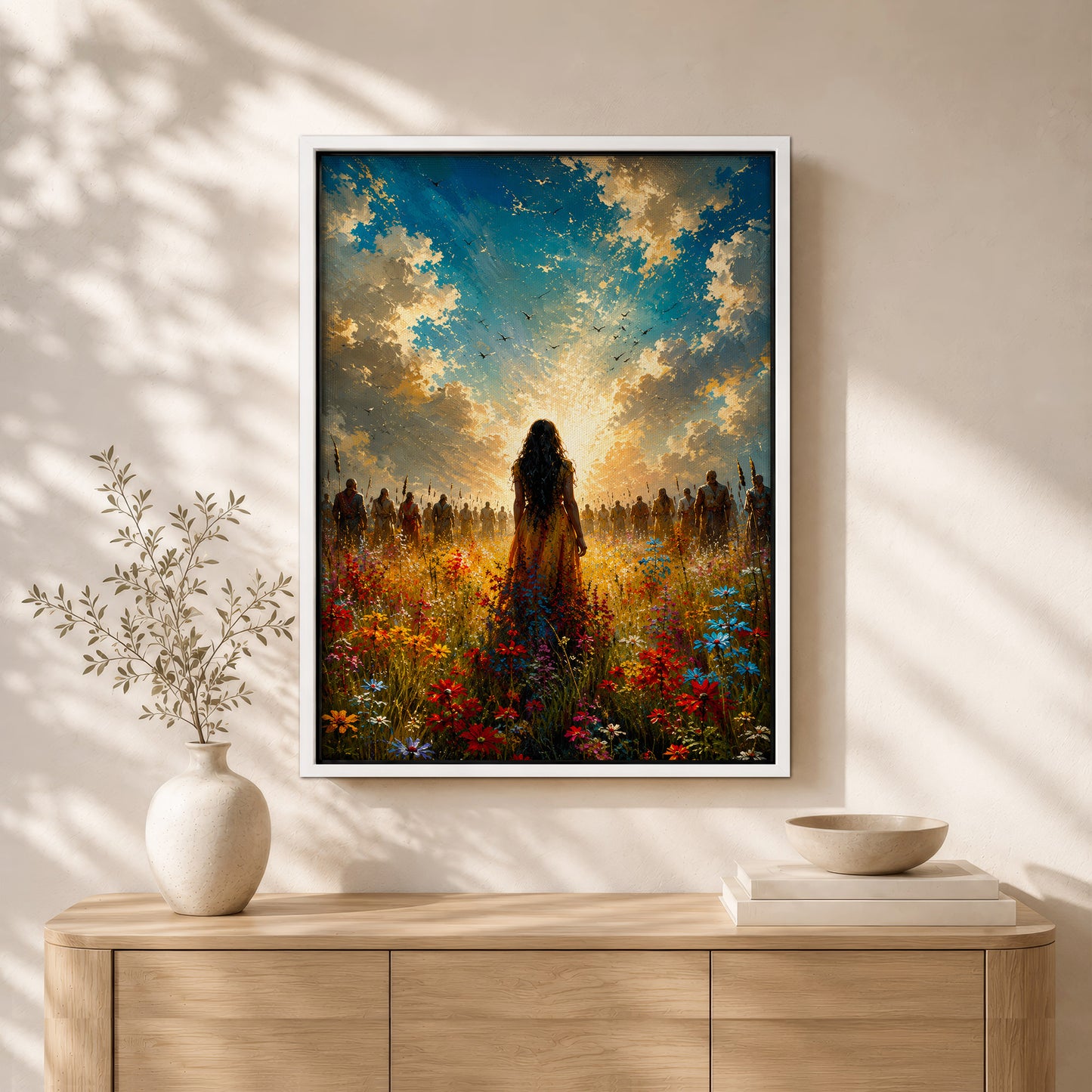 Walking Toward the Light Canvas Wall Art – Inspirational Woman Landscape Canvas