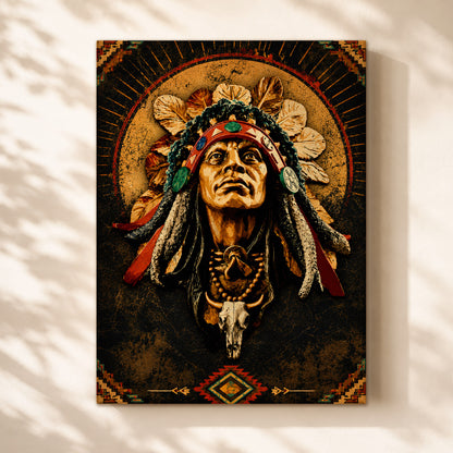 Native American Elder Canvas Wall Art – Indigenous Heritage Portrait