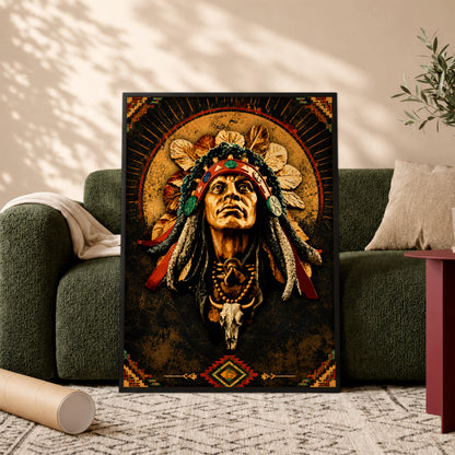 Native American Elder Canvas Wall Art – Indigenous Heritage Portrait