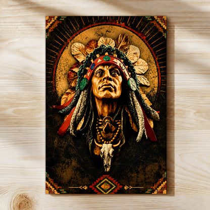 Native American Elder Canvas Wall Art – Indigenous Heritage Portrait