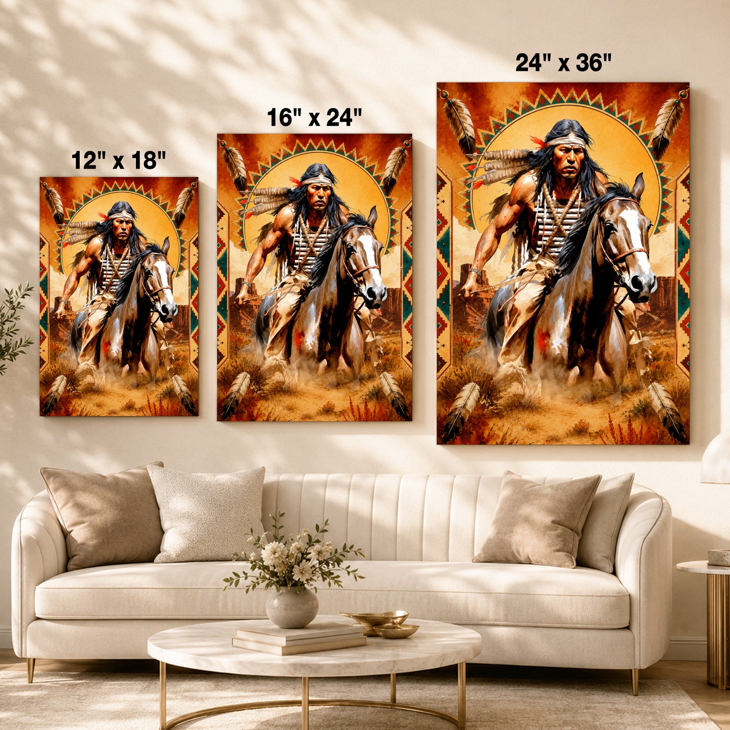 Native American Horseman Canvas Wall Art – Indigenous Warrior Inspired Western Decor