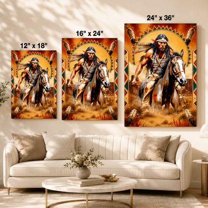 Native American Horseman Canvas Wall Art – Indigenous Warrior Inspired Western Decor