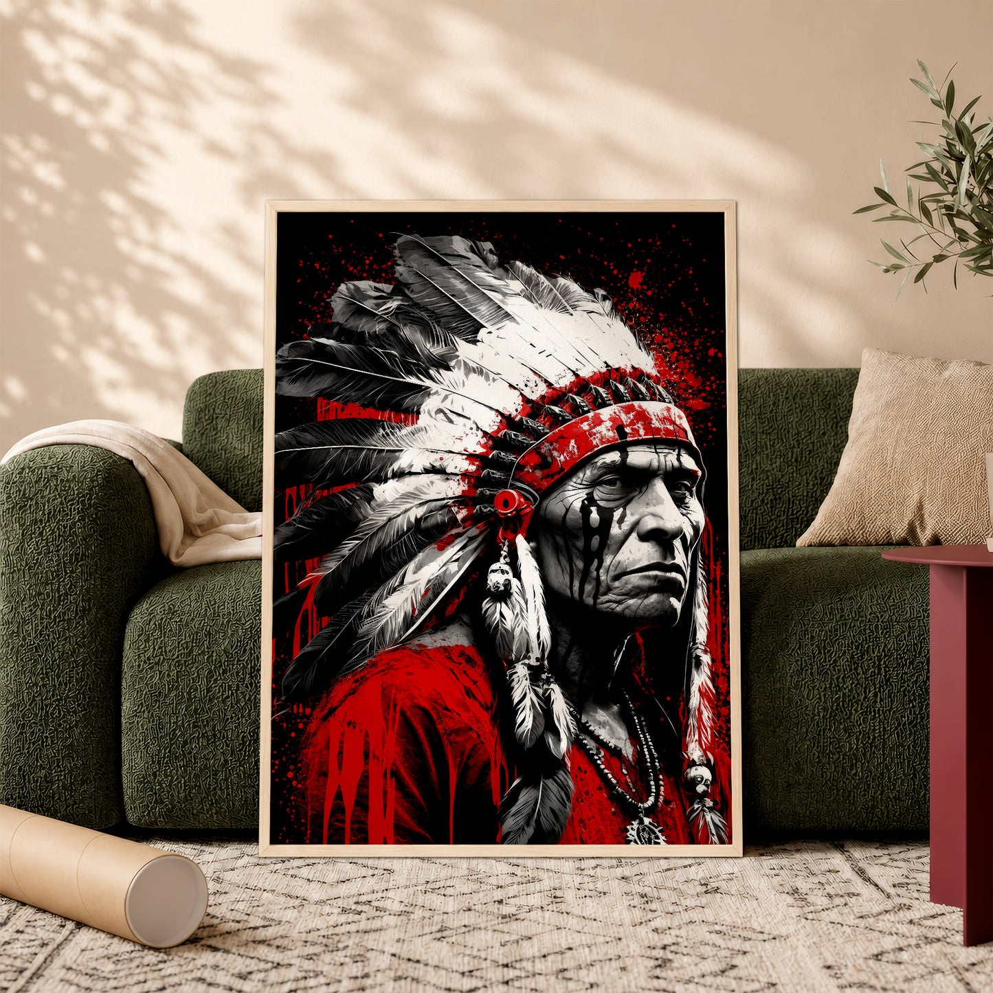 Native American Warrior Canvas Wall Art - Rustic Western Decor