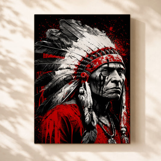 Native American Warrior Canvas Wall Art - Rustic Western Decor