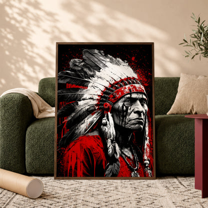 Native American Warrior Canvas Wall Art - Rustic Western Decor