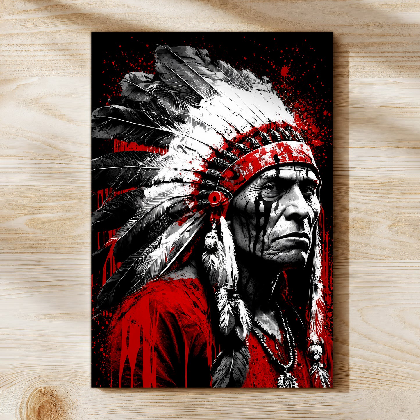 Native American Warrior Canvas Wall Art - Rustic Western Decor