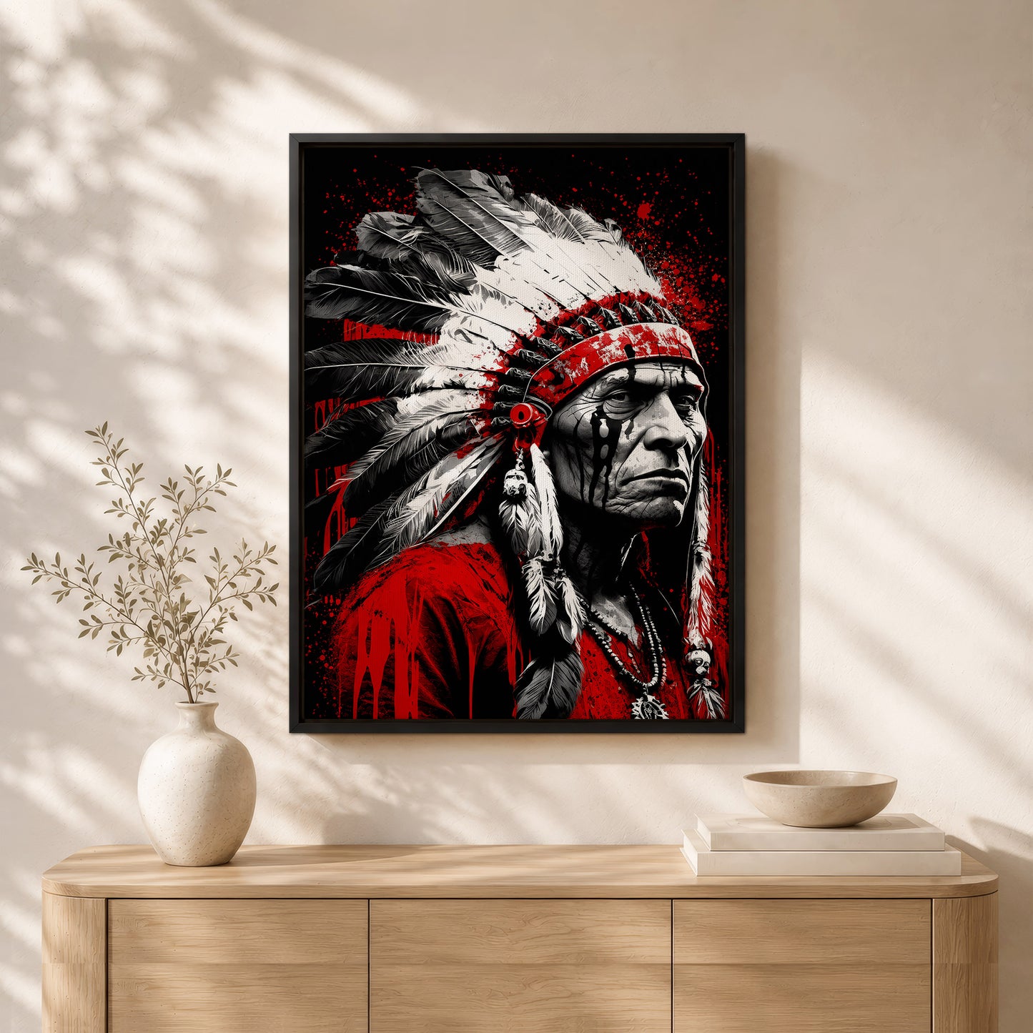 Native American Warrior Canvas Wall Art - Rustic Western Decor