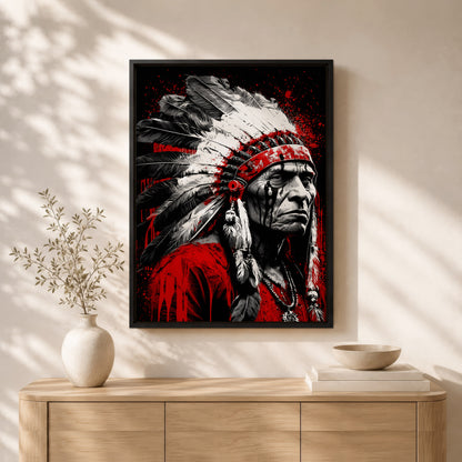 Native American Warrior Canvas Wall Art - Rustic Western Decor