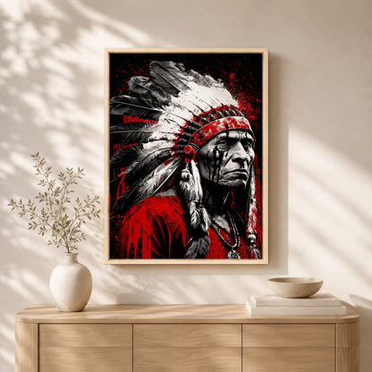 Native American Warrior Canvas Wall Art - Rustic Western Decor