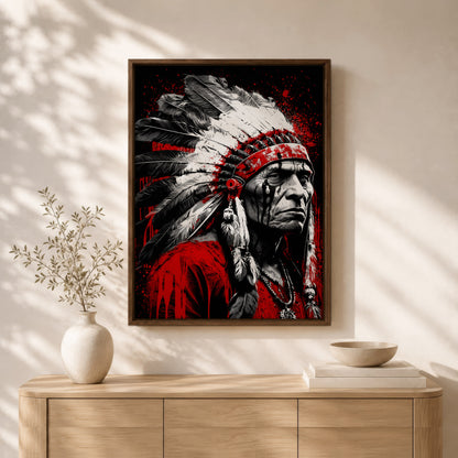 Native American Warrior Canvas Wall Art - Rustic Western Decor