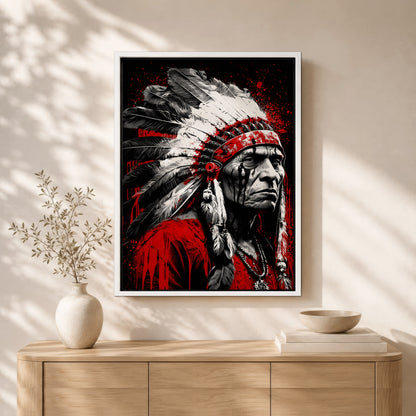 Native American Warrior Canvas Wall Art - Rustic Western Decor