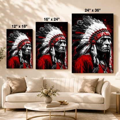 Native American Warrior Canvas Wall Art - Rustic Western Decor