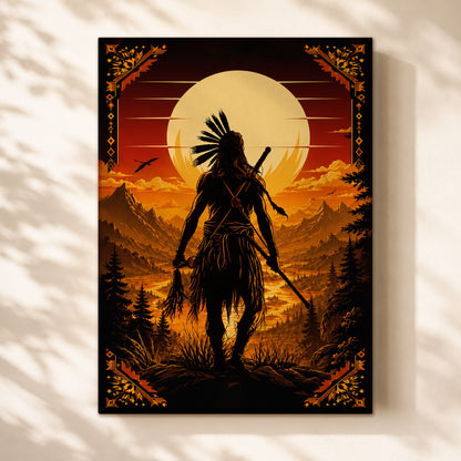 Native American Spirit Sunset Canvas Wall Art - Indigenous Heritage Home Decor