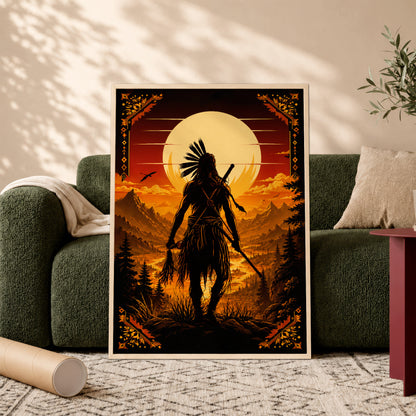 Native American Spirit Sunset Canvas Wall Art - Indigenous Heritage Home Decor