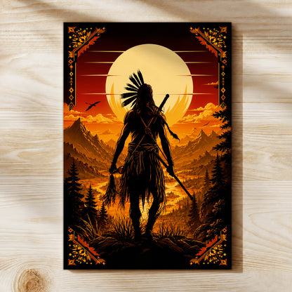Native American Spirit Sunset Canvas Wall Art - Indigenous Heritage Home Decor
