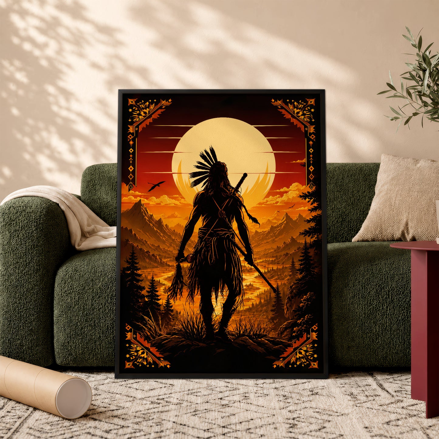 Native American Spirit Sunset Canvas Wall Art - Indigenous Heritage Home Decor