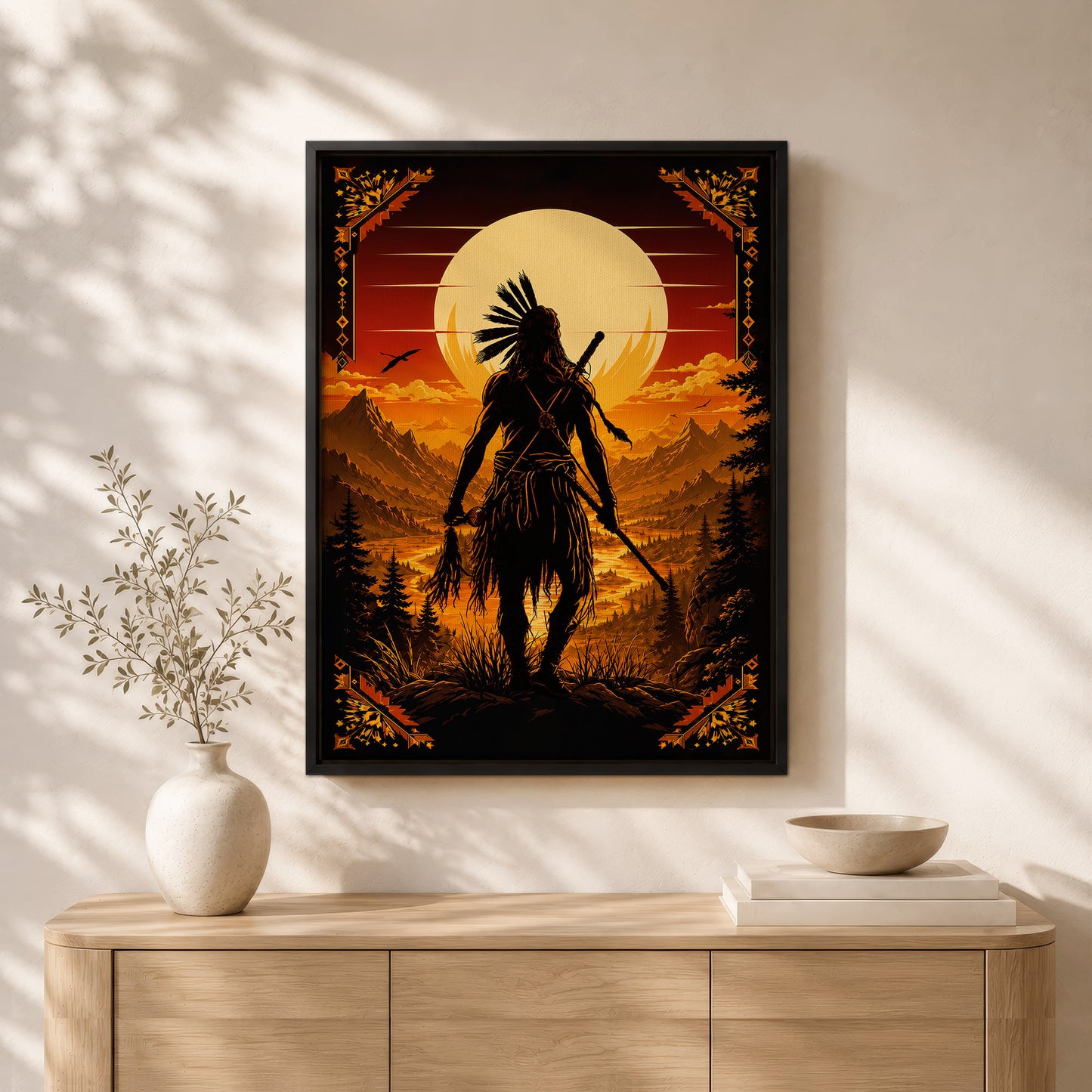 Native American Spirit Sunset Canvas Wall Art - Indigenous Heritage Home Decor