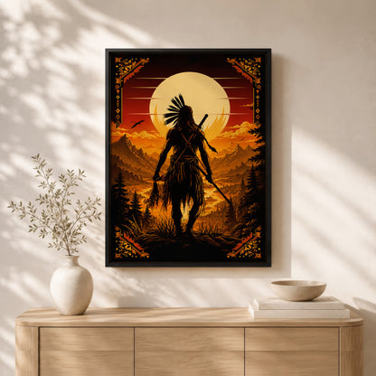 Native American Spirit Sunset Canvas Wall Art - Indigenous Heritage Home Decor