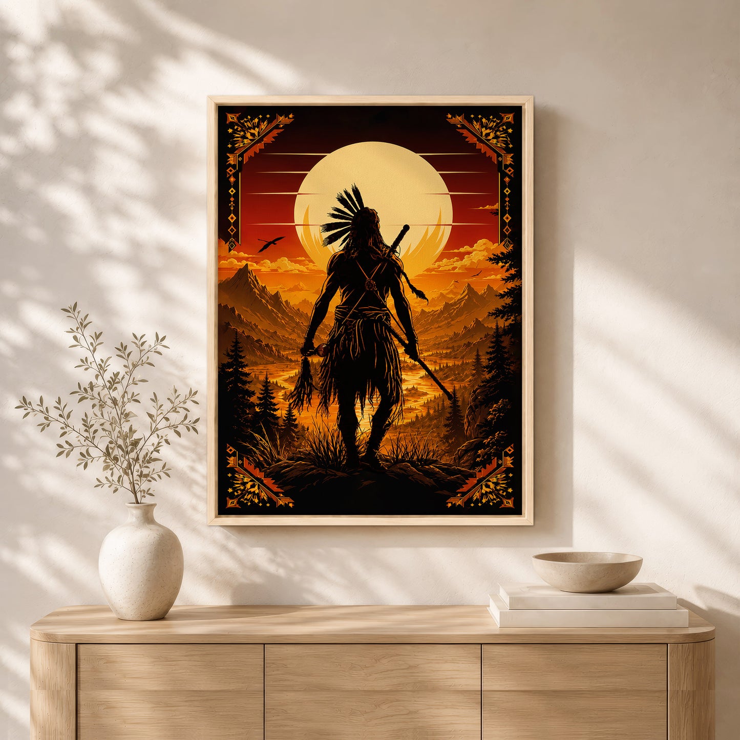 Native American Spirit Sunset Canvas Wall Art - Indigenous Heritage Home Decor