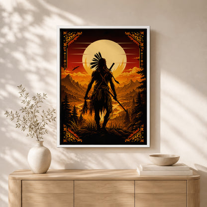 Native American Spirit Sunset Canvas Wall Art - Indigenous Heritage Home Decor
