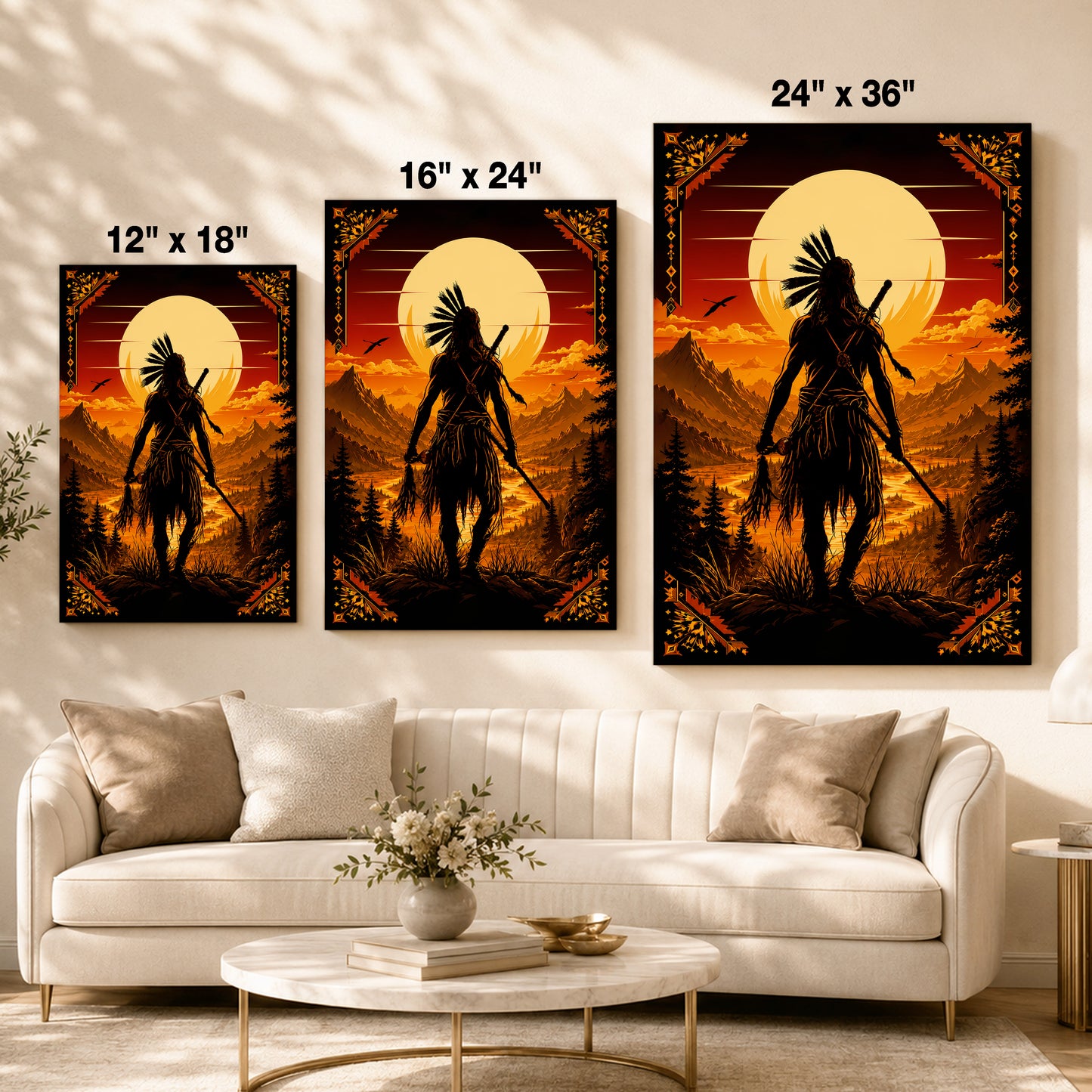Native American Spirit Sunset Canvas Wall Art - Indigenous Heritage Home Decor
