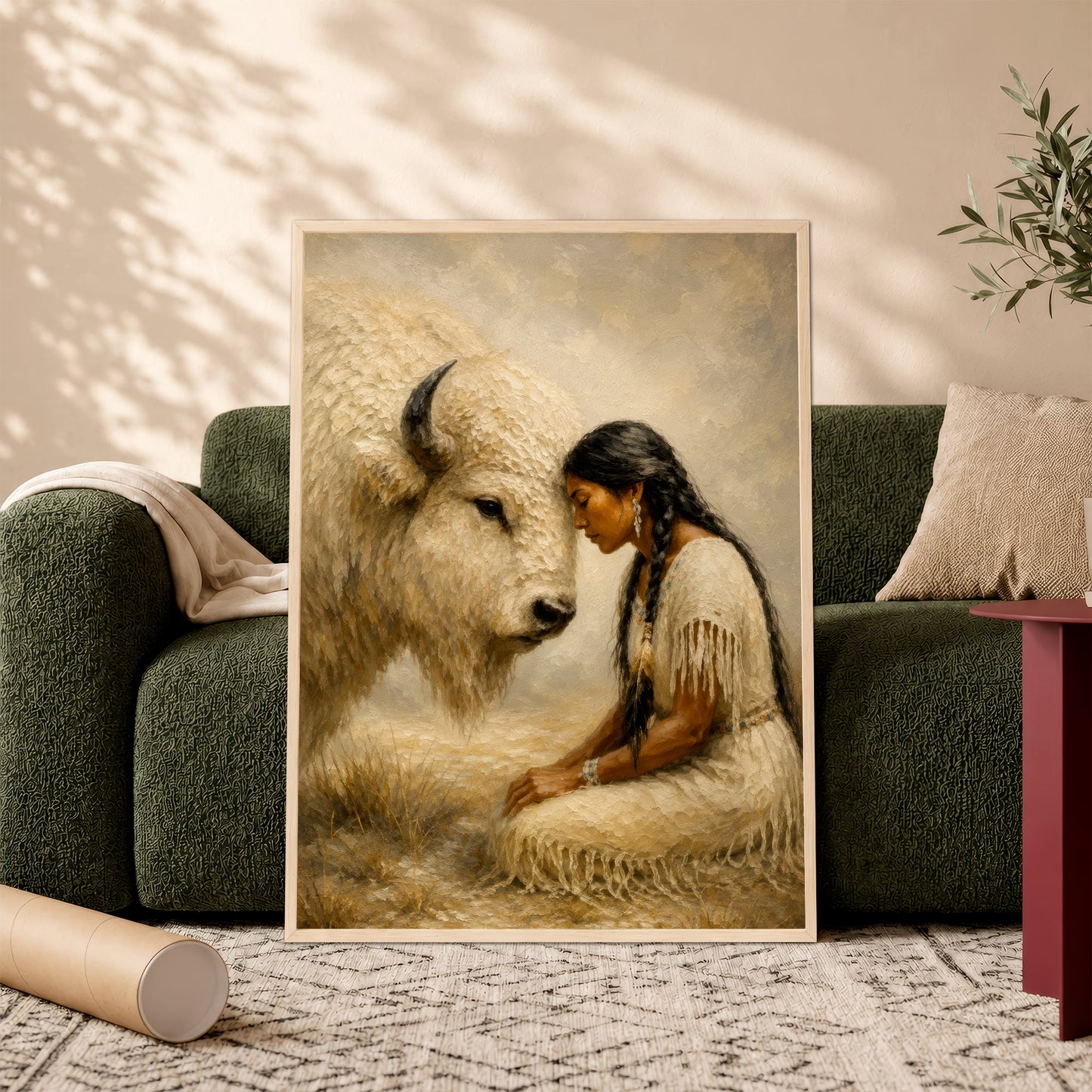 White Buffalo Spirit Canvas Wall Art - Native American Inspired Home Decor
