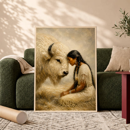 White Buffalo Spirit Canvas Wall Art - Native American Inspired Home Decor