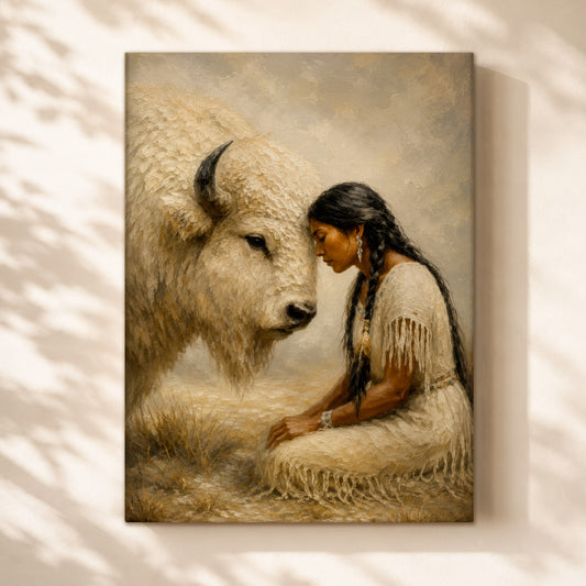 White Buffalo Spirit Canvas Wall Art - Native American Inspired Home Decor