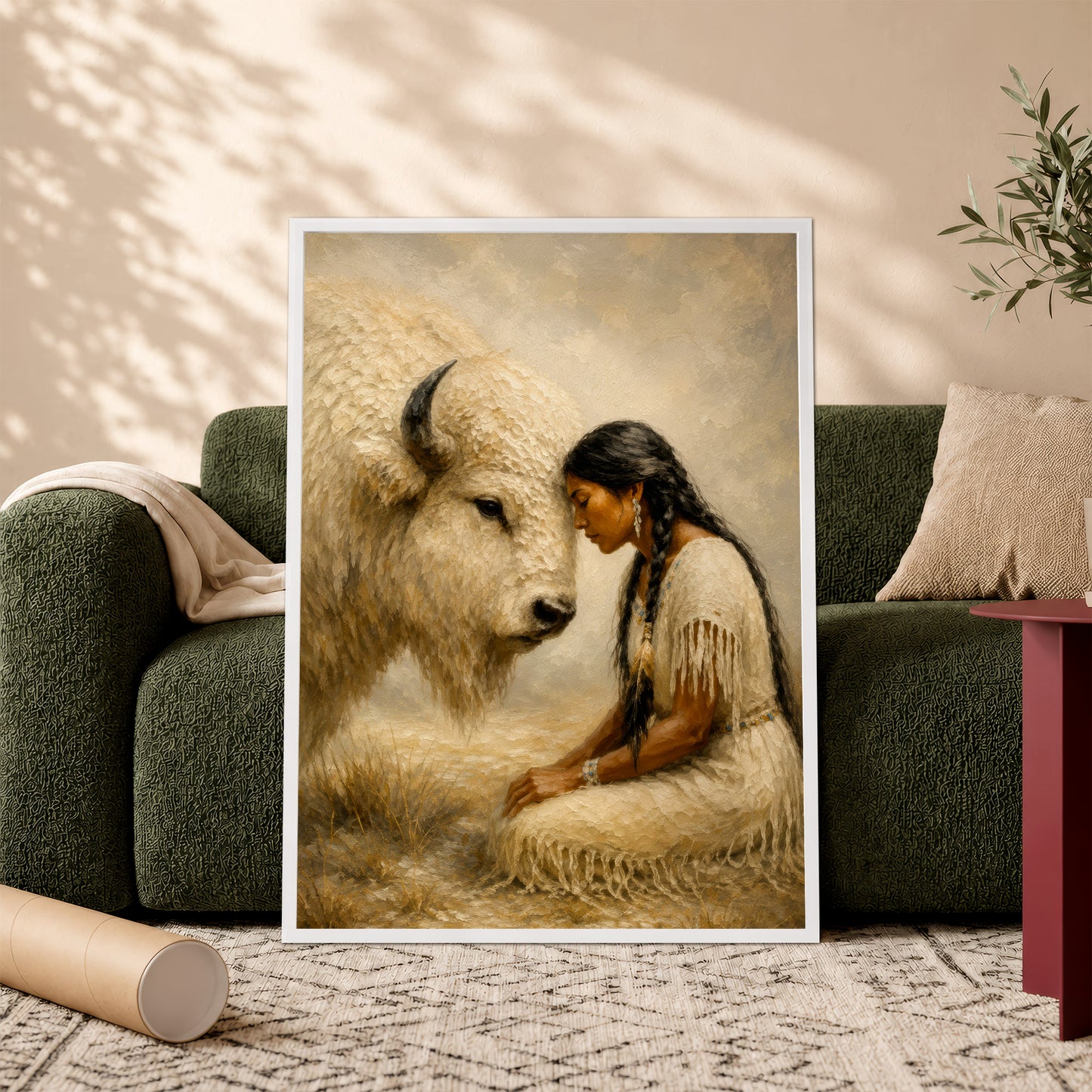 White Buffalo Spirit Canvas Wall Art - Native American Inspired Home Decor