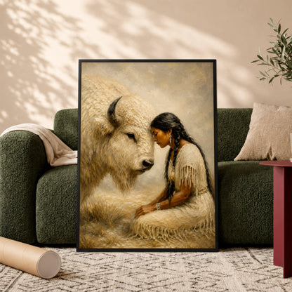 White Buffalo Spirit Canvas Wall Art - Native American Inspired Home Decor